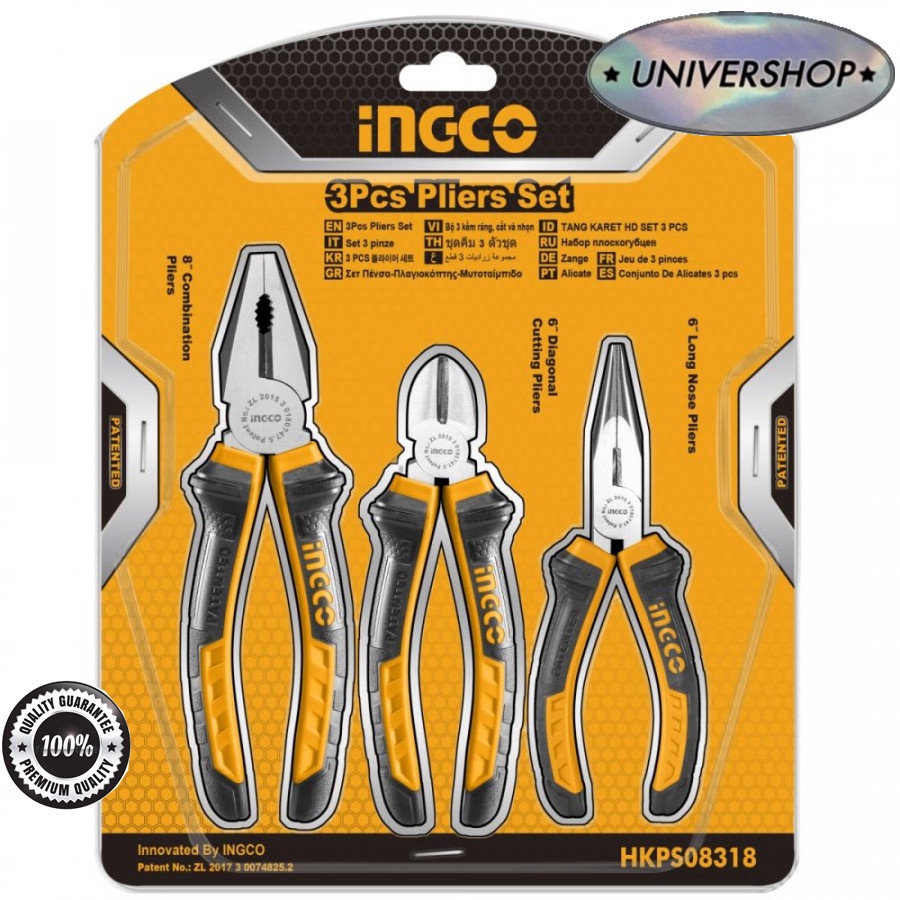 INGCO Pliers Set, Combination Pliers, Long Nose Pliers, Diagonal