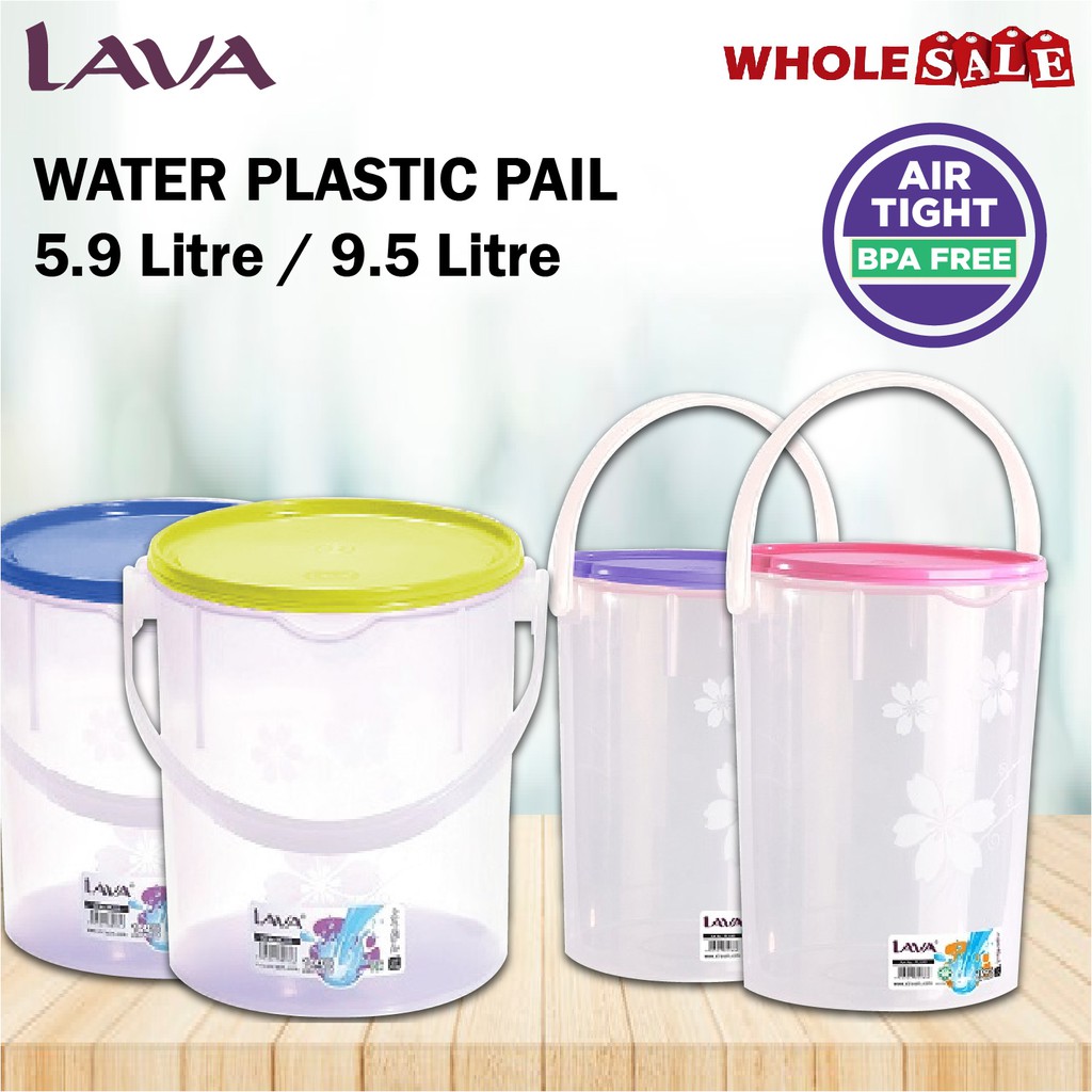 LAVA Water Plastic Pail Container Bucket BPA FREE AIRTIGHT 5.9L/9.5L ...