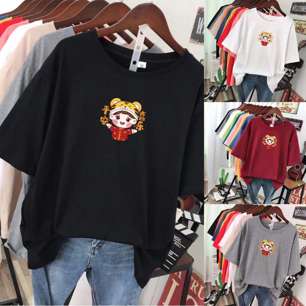 ?Korean House?2022 CNY/ Chinese Happy New Tiger Year Women Summer short sleeve T shirt Fashion Clothing and Clothes Round Neck tops
