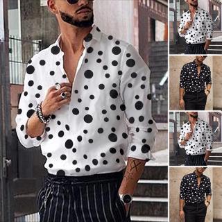 2023 Fashion Polka Dots Printed Shirts for Men Long Sleeve Casual