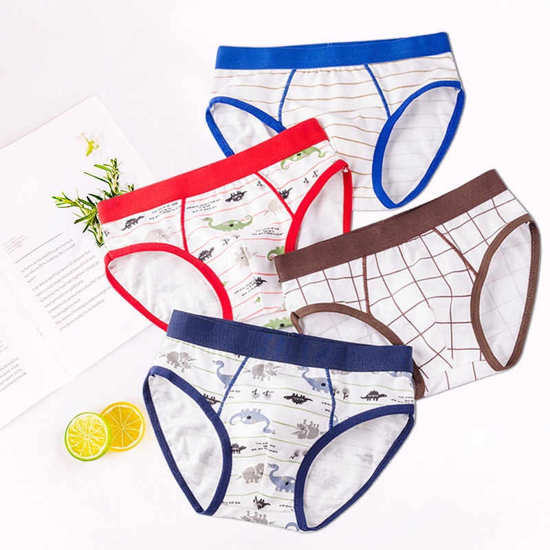 4PCS Cartoon Cotton Boy Underwear Dinosaur Printing Kid Triangle Briefs  Soft Excavator 3-10Y Panties