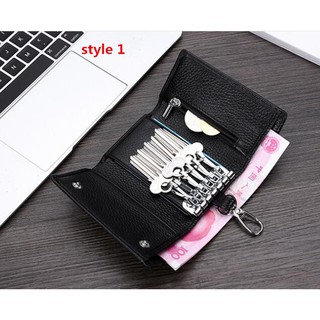 Wholesale Hot Sale Double Zipper Car Key Pouch With Car Key Ring Cowhide  Leather Key Holder Bag With Key Chain From m.