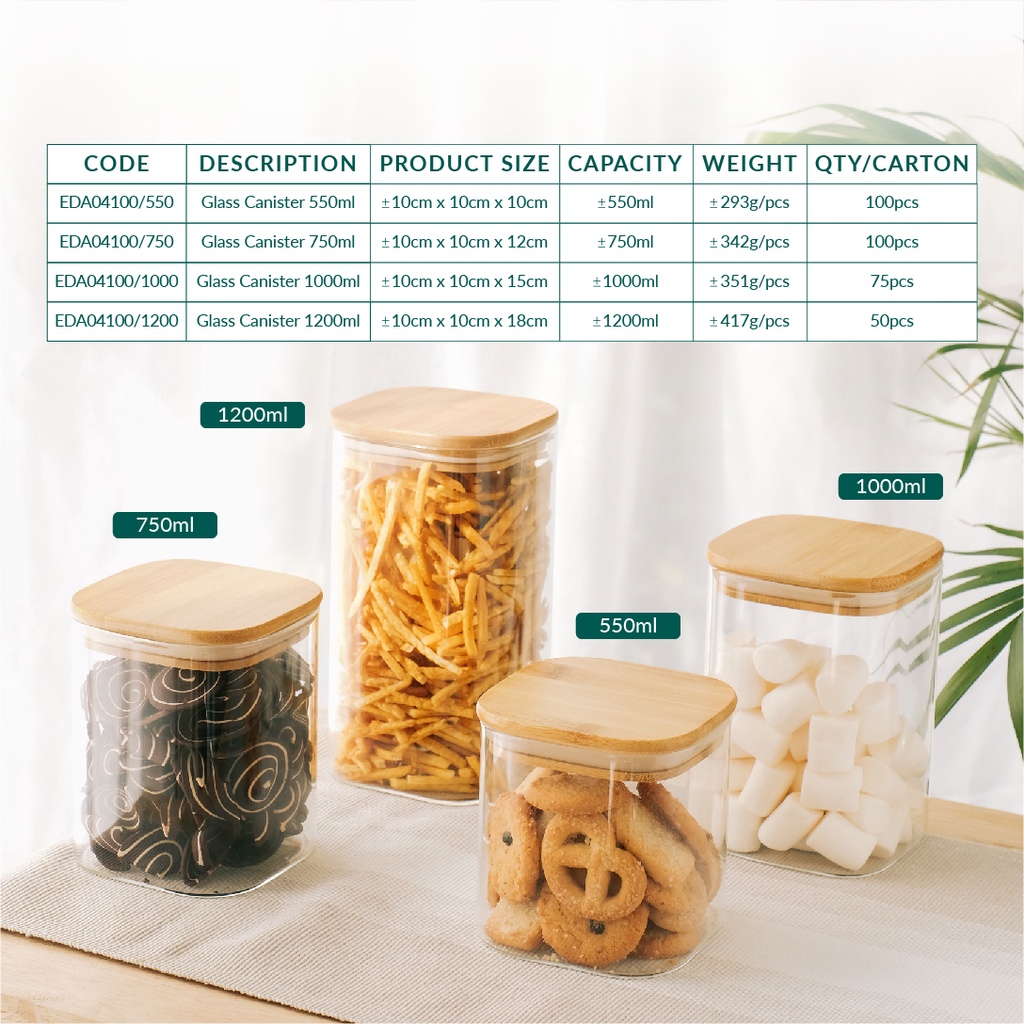 Toples Kaca Aesthetic Transparan Storage Tutup Kayu Jar Borosilicate Kedap Udara 10cm