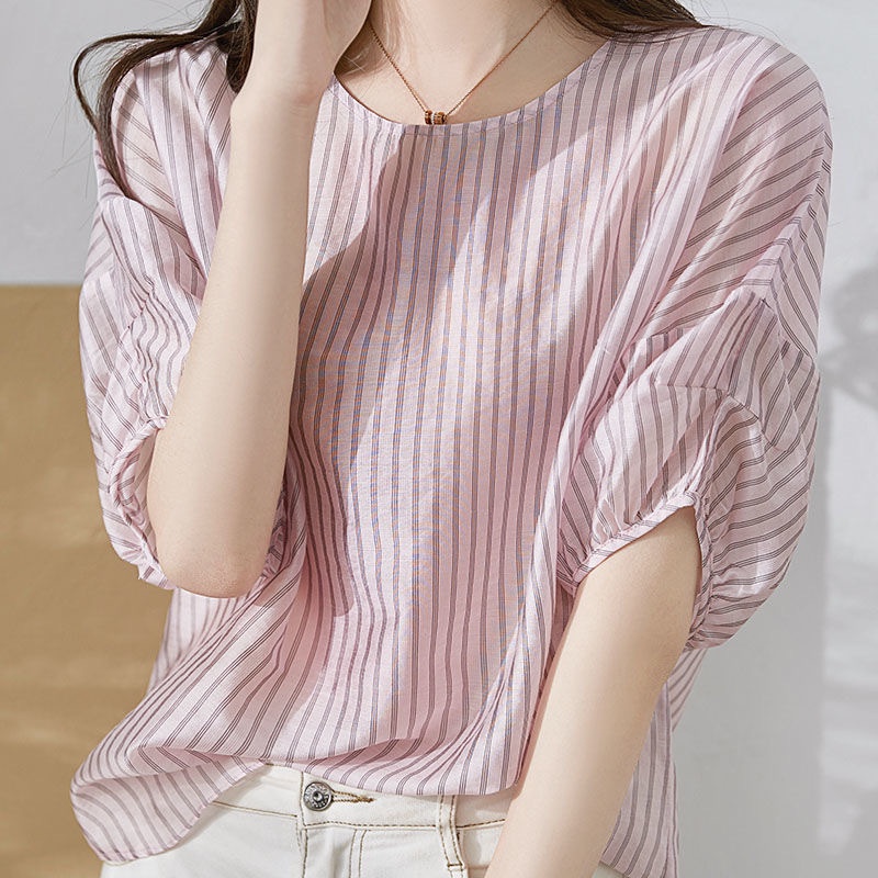 Summer New Casual Stripe Shirt Female Korean Style Short Sleeve Top ...