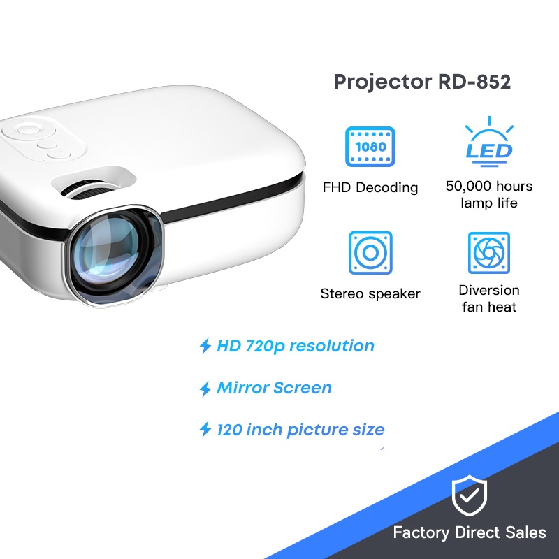 RD-852 6000 Lumens Wireless Wifi Mini Projector HD Projector WIFI LCD ...