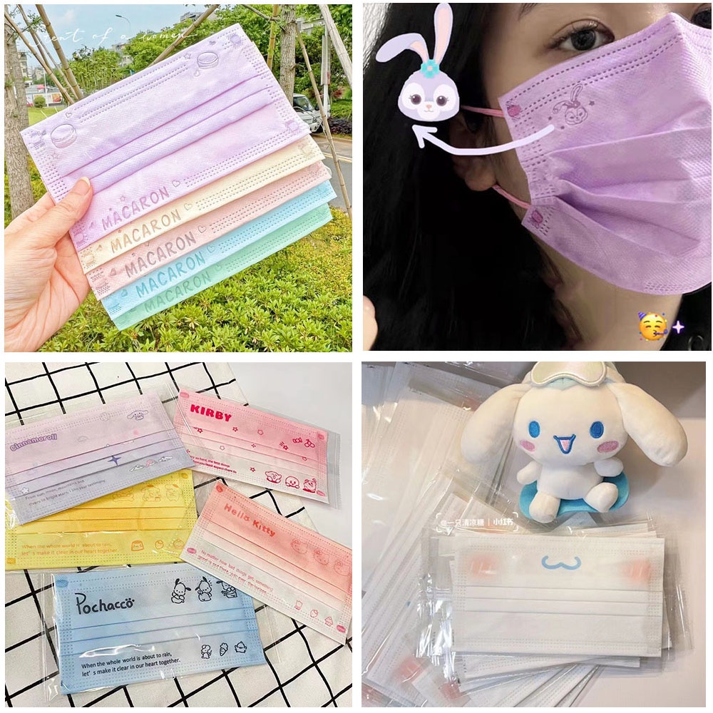 [Spot] 50Pcs Adult Flatstyle 3layer solid color Mask Earloop cute Mask ...