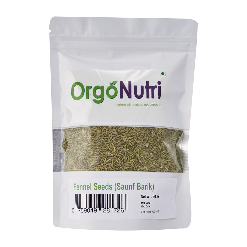 OrgoNutri Dried Whole Fennel Seeds Small, Barik Lucknowi Saunf, 200g
