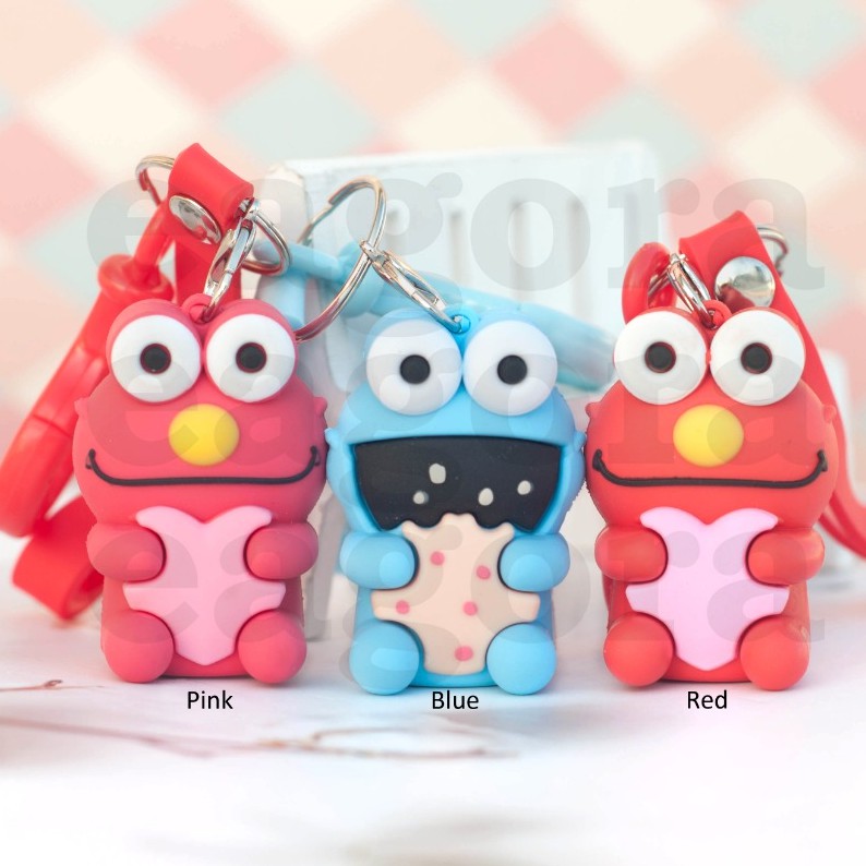 GANTUNGAN Unique Cute Elmo Cookie Monster Sesame Street Keychain Bag ...