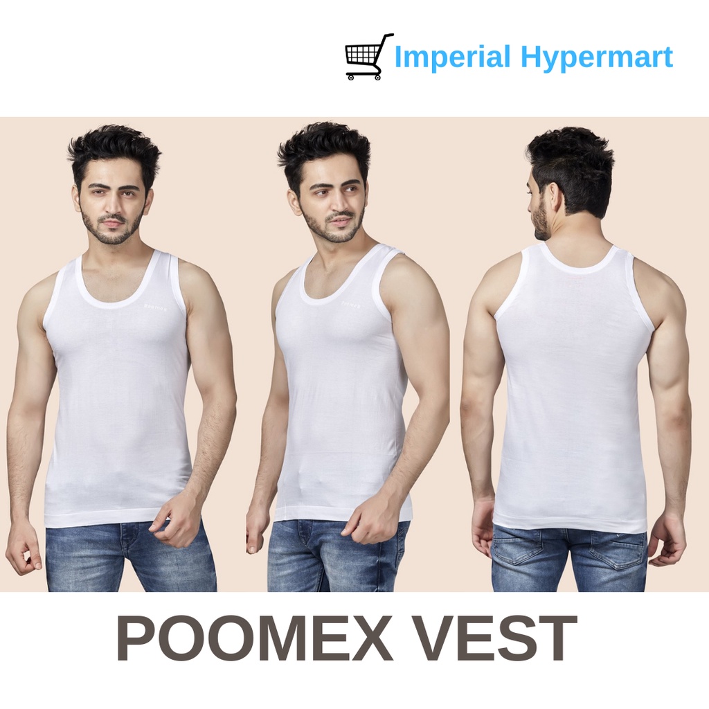 Poomex Men's Singlet/ Tank Top/ Vest (WHITE) - 80/85/90cm