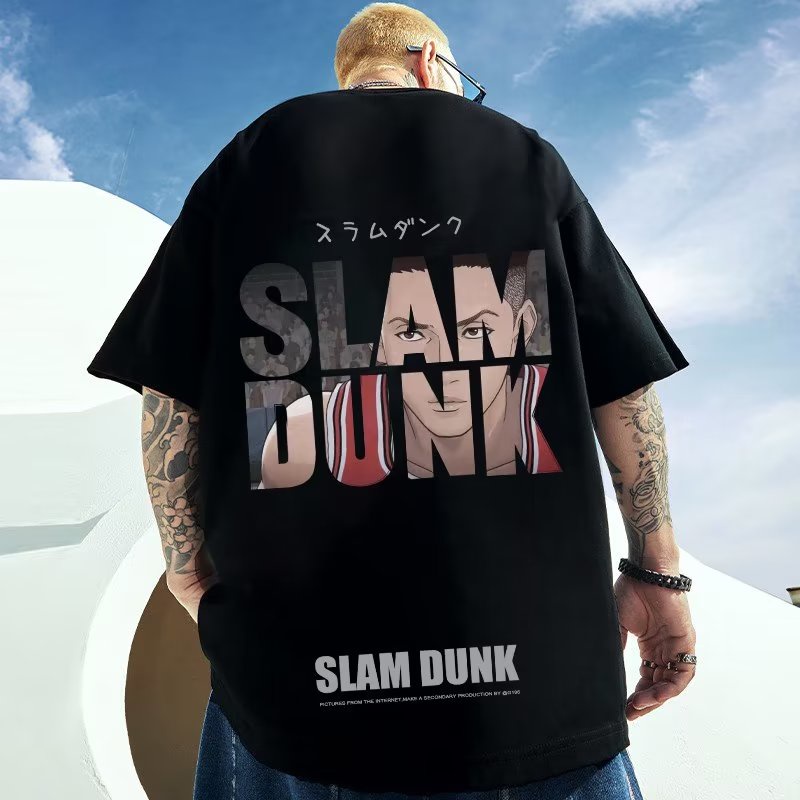 Unisex Anime Clothing Korean Men's Round Neck Short Sleeve T Shirt Slam Dunk Anime Graphic T Shirt Unisex Oversized White Shirt Men's Black White Short Sleeve T Shirt tee