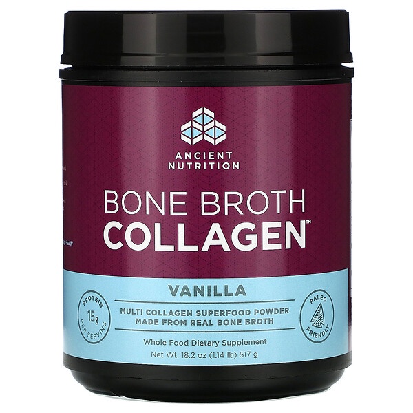 Dr. Axe / Ancient Nutrition, Bone Broth Collagen, Vanilla, 1.14 lbs
