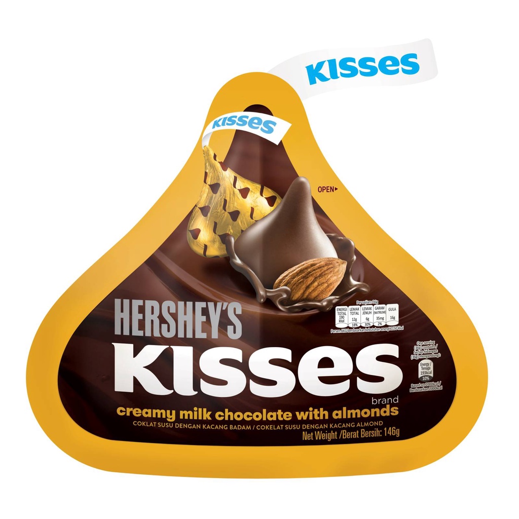 Hershey's Kisses Creamy Milk Chocolate with Almonds Pouch 146g (Halal