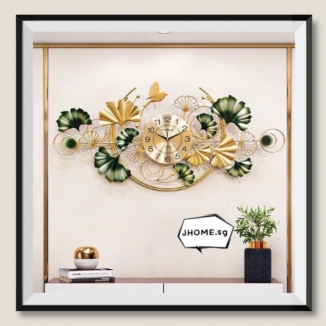 Wall Clock Iron Decoration Clocks and Watches Chinese Wind Hanging Clock Living Room Home Fashion Atmosphere Creative Quartz Clock Gingko Leaf New Chinese Decorative Clock
