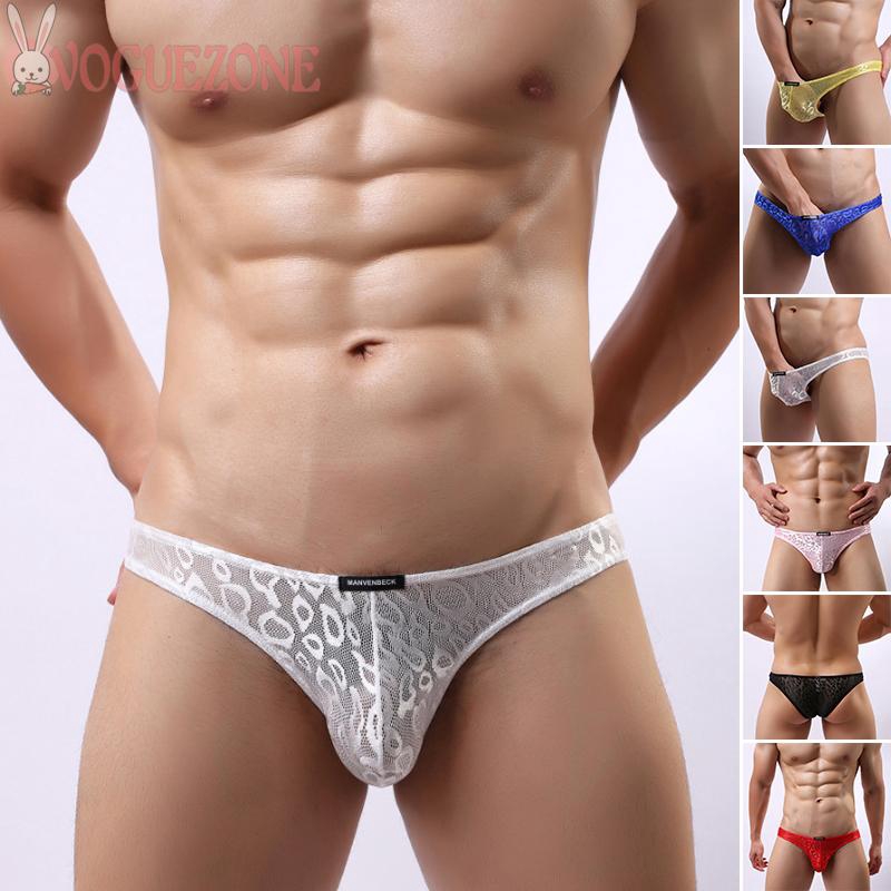 Sissy Mens Sexy Lace See-Through Briefs Bulge Pouch G-String Thong  Underwear 