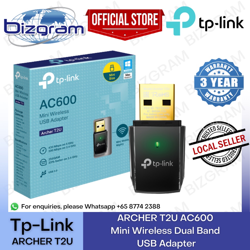 Tp-Link ARCHER T2U AC600 Mini Wireless Dual Band USB Adapter (3-Year SG ...