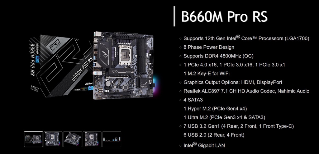 ASRock B660M PRO RS LGA 1700 Intel B660 SATA 6Gb/s DDR4 Micro ATX ...