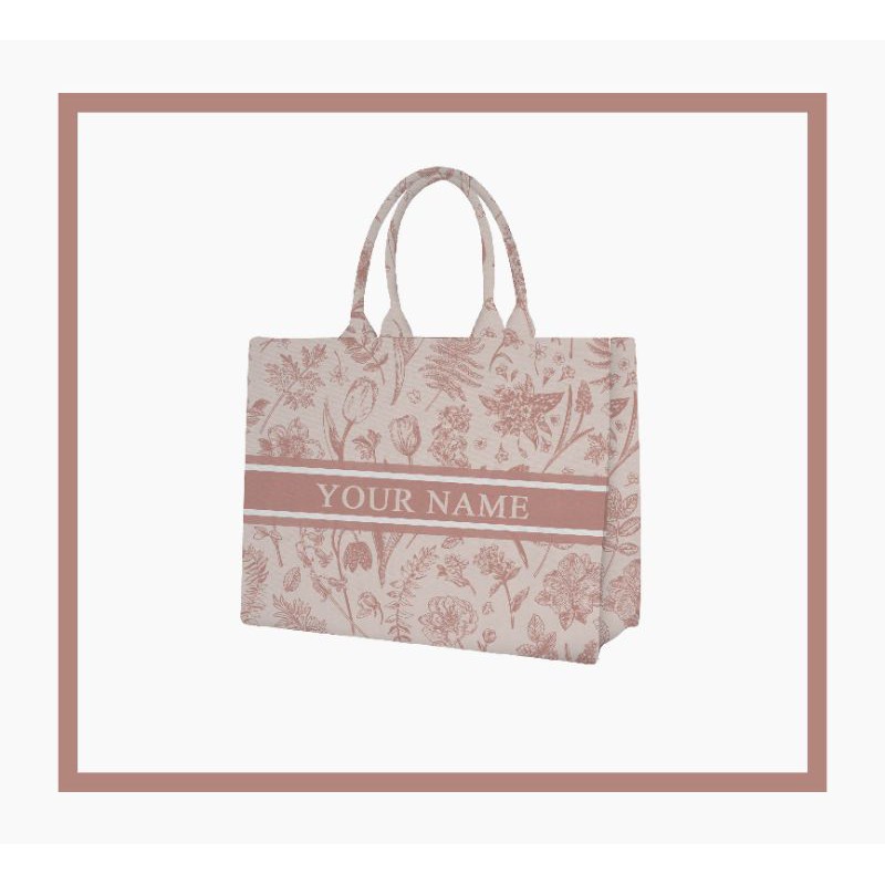 Pink Flower Initials Bag | Custom Print Canvas Totebag | Shopee Singapore