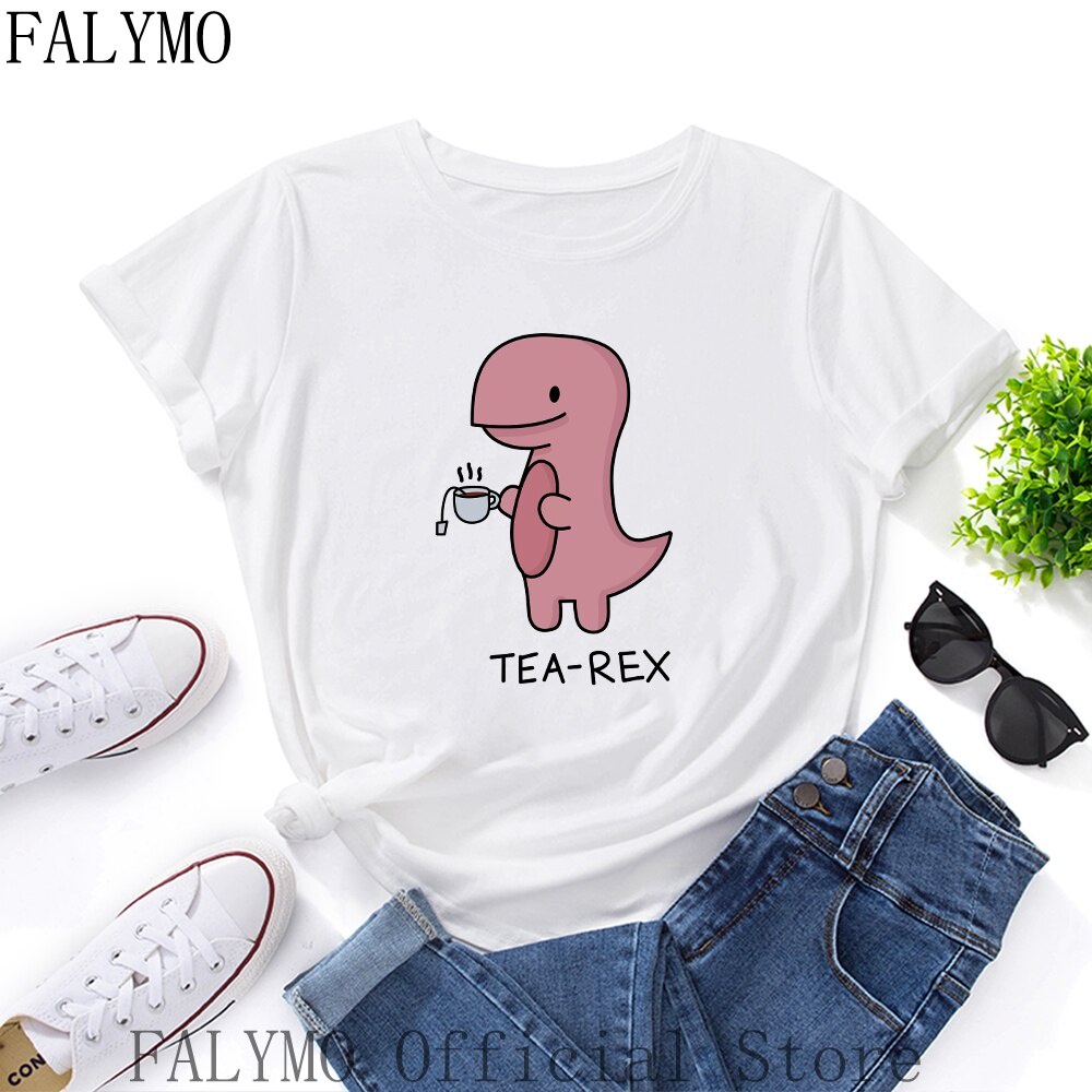 Cute Tea-Rex Shirt Funny T-Rex Dinosaur Shirt Women Short Sleeve Cotton ...