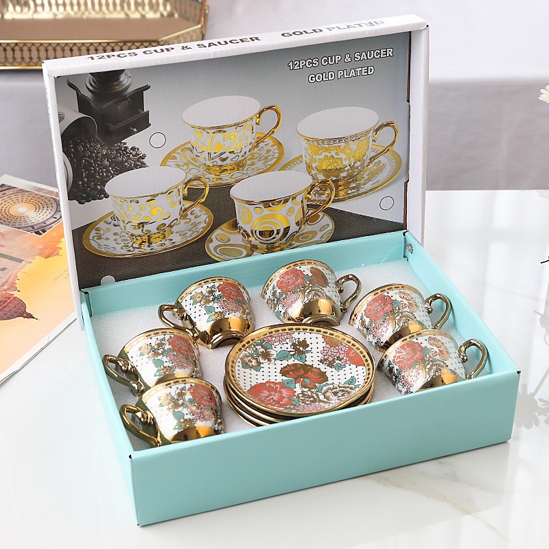 SG STOCKS 12PC Ceramic Cup Set Euro-Style Gift Set Electroplating ...