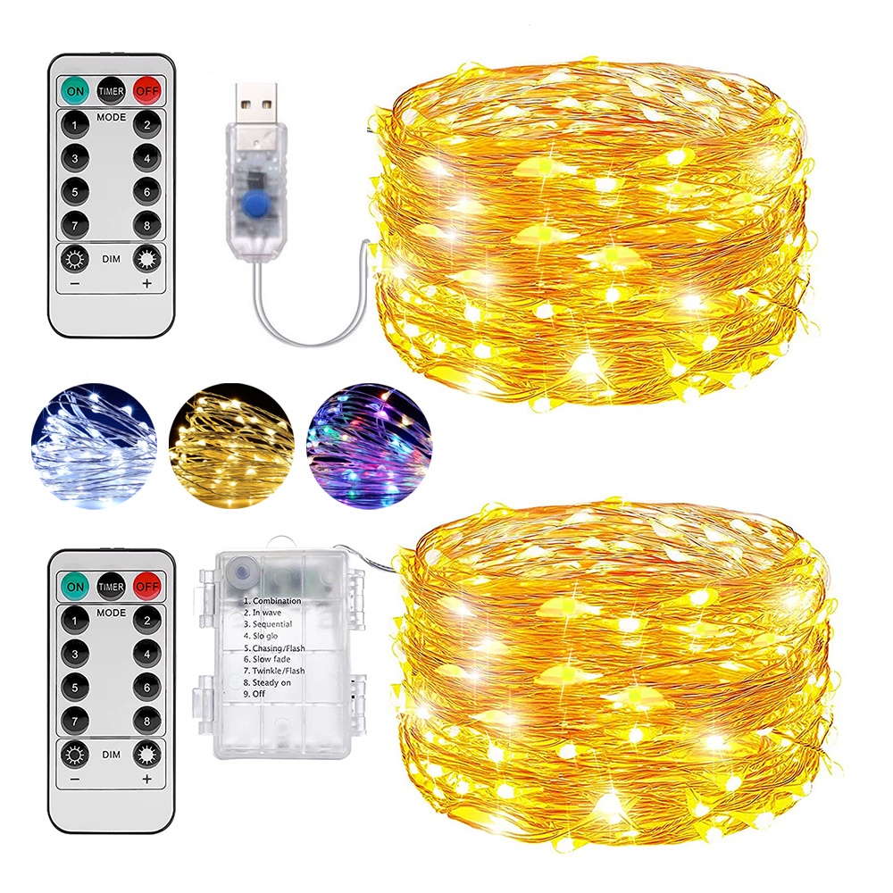 USB Led Fairy String Lights Remote Timer Control Operated 8 Mode 5M/10M ...