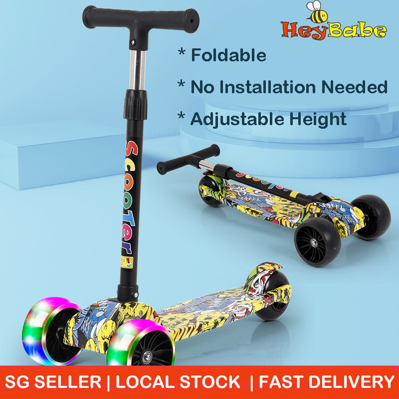 【READY STOCK】Kids Scooter, foldable,adjustable height, outdoor play,maximum height 72cm Blue/Yellow/Pink/Red