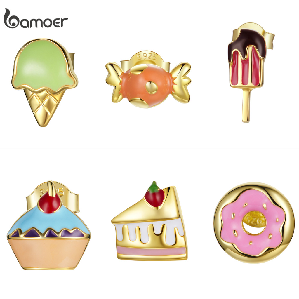 Bamoer 1 Piece Real Silver 925 Earrings Summer Dessert Series Jewelry For Women & Girls Gifts SCE1159