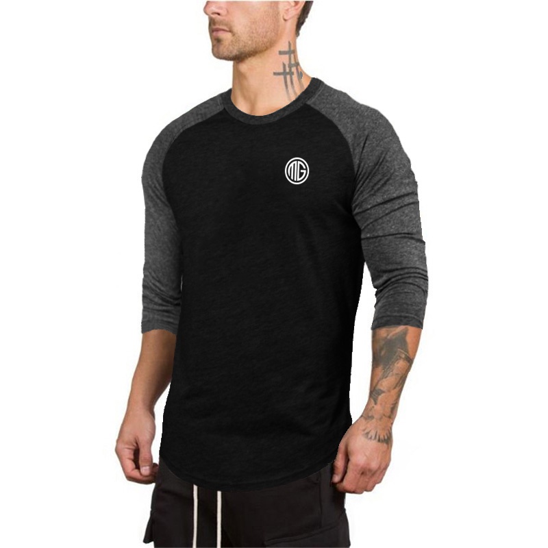 Men Cotton Three Quarter Sleeve t shirt Fitness Slim Patchwork Baseball T-shirt Male Brand Gym Tees Tops Summer New Fashion Casual clothing