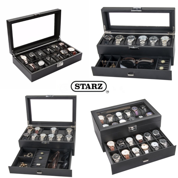 STARZ - 4 Models , PU Carbon Fiber Watch Jewelry Case Storage Box ...