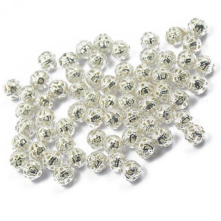 100pcs Shiny Rhinestone Beads Ball Rondelle Spacer Beads Antique Silver Metal  Spacer Beads In 6mm For Jewelry Making Necklace Bracelet Diy Craft