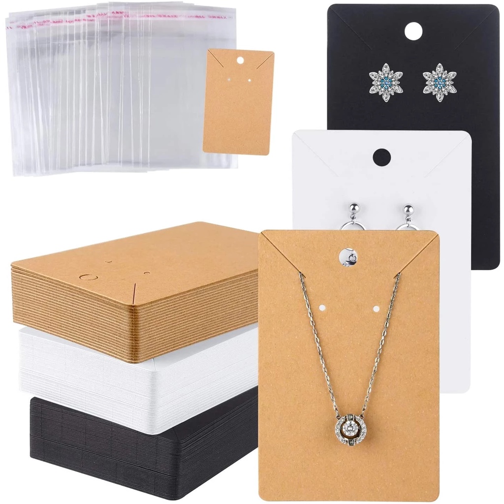 50Pcs Kraft Paper Necklace Earrings Cards and OPP Bag Set / DIY Jewelry Hang Tag Display Card