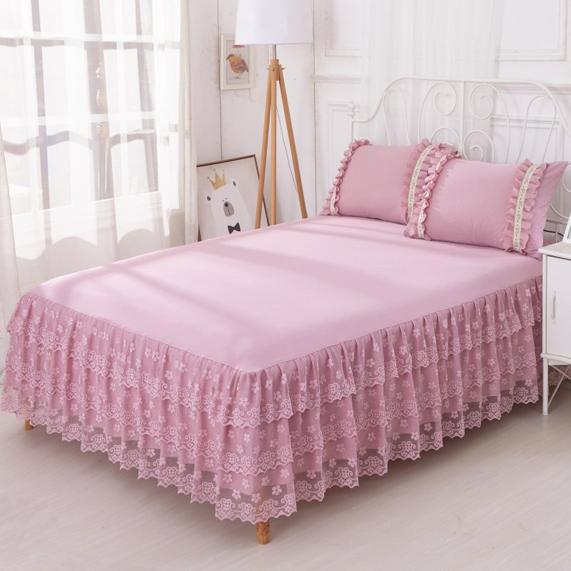 Sunda.Sg Lace Bed Sheet With Skirt High Quality Plain Bedsheet With