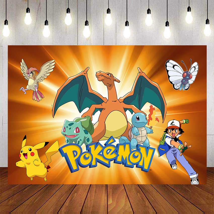 Pokemon Backdrop For Photography Baby Shower Kids Yellow Orange ...