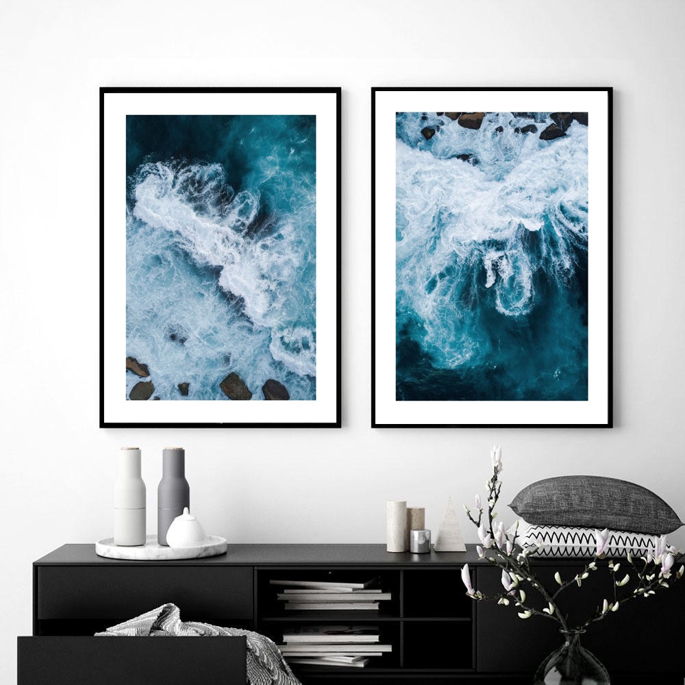 Ocean Close Up Poster Blue Sea Wave Canvas Painting Natural Art Print ...