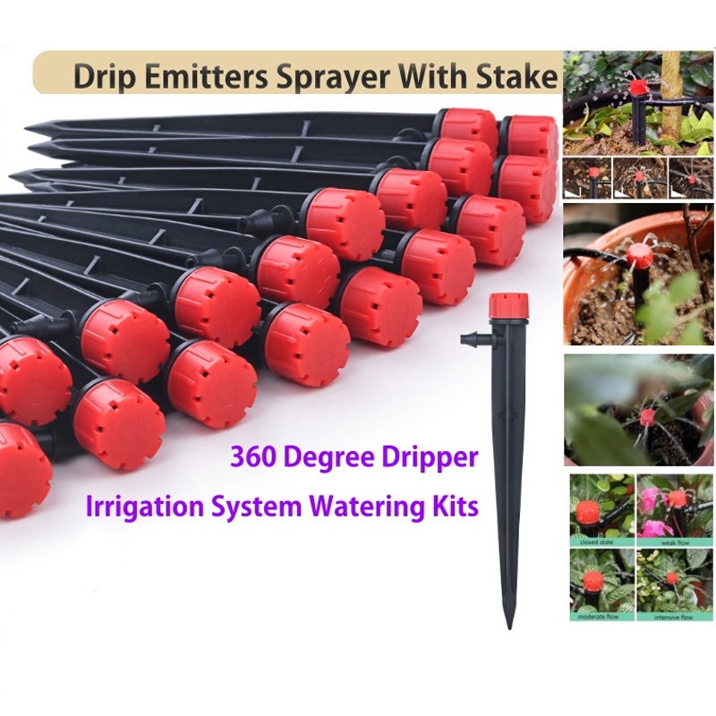 18cm Drip Emitters Sprayer With Stake Water Flow Adjustable For 4/7mm ...