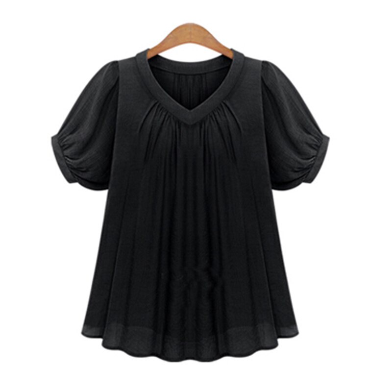 Oladivi Plus Size XL-5XL Large Size Clothing Fashion Women Short Sleeve Chiffon Blouses Solid Color Pleated Shirts Ladies Top Blusas 6882 F046