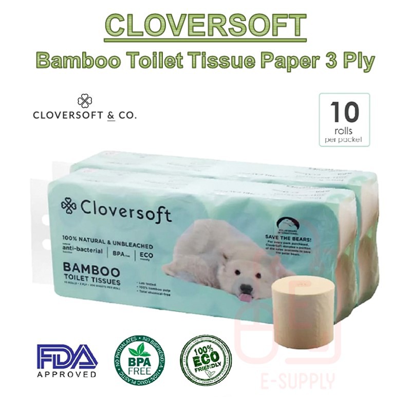 Cloversoft Unbleached Bamboo Toilet Roll Tissues Paper / 3 Ply / 10 ...