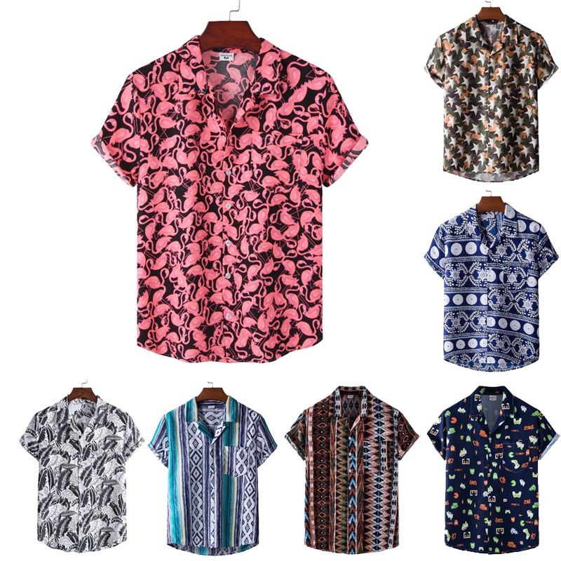 Men's Floral Printed Short Sleeve Regular Size Summer Lesure Shirts ...