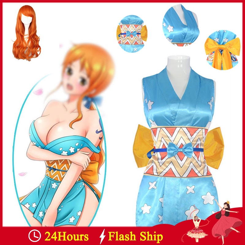 Nami Wano Country Bathrobe Kimono Halloween Party Carnival Cosplay Costume