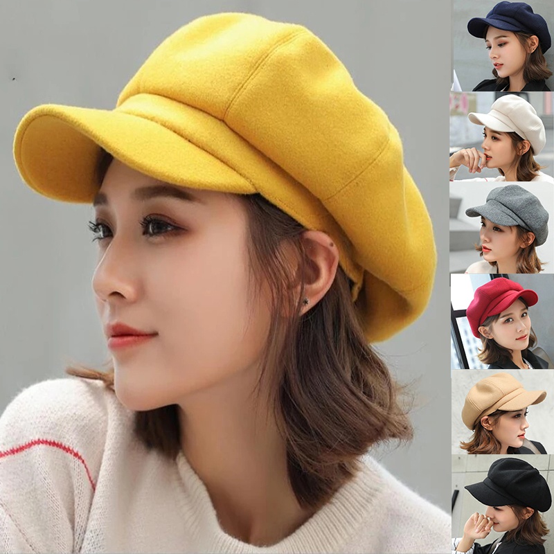 Fashion Wool Female Beret Autumn and Winter Octagon Hat Newsboy Hat Outdoor Leisure Sports Golf Cap Painter Hat