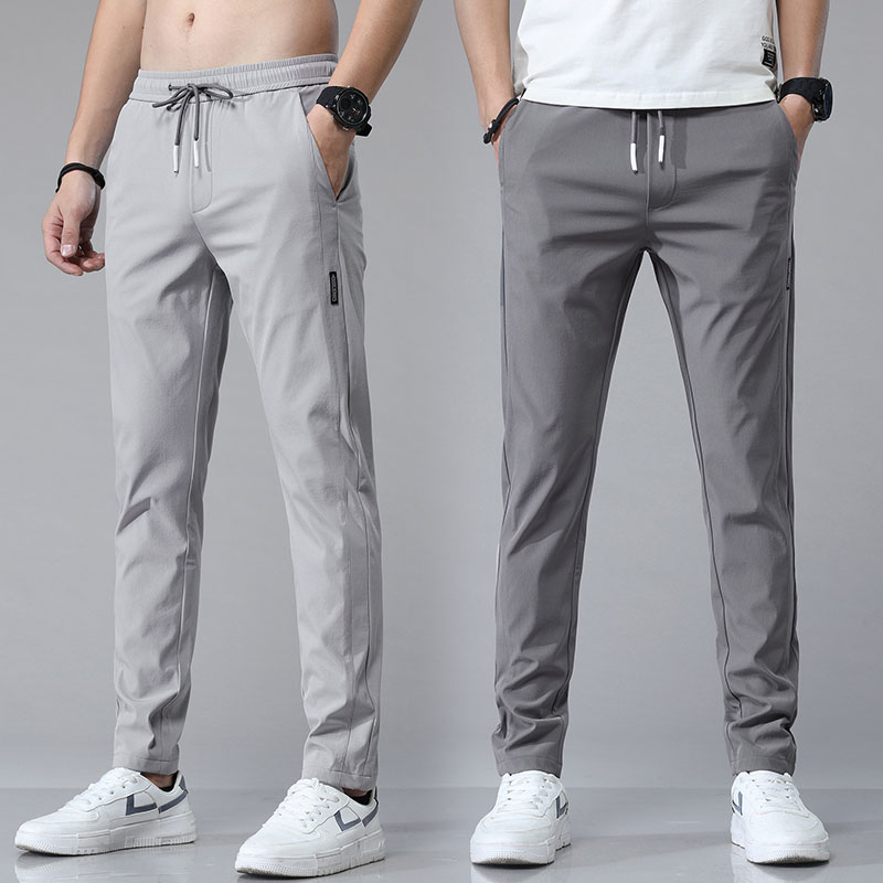 Summer Thin Korean Men's Casual Pants Slim Fit Stretch Drawstring Waist ...
