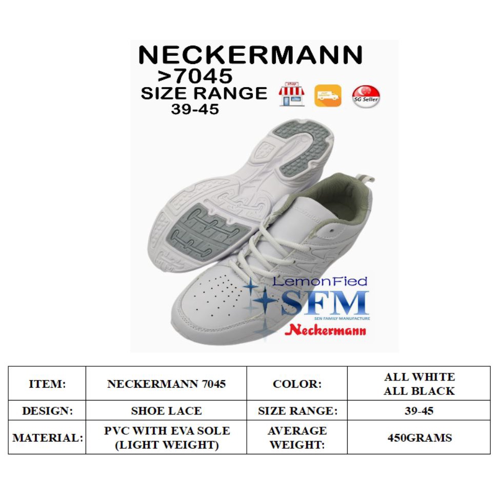 Neckermann 7045 Size 39 45 School Shoe White BLACK PVC Sneaker SG Retailer Men Lady Local Sport Fashion Indoor Outdoor Shopee Singapore