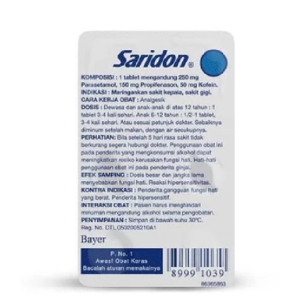 Saridon 1 strip isi 4 tablet / Obat sakit kepala / sakit gigi / batuk / flu - Gambar 2