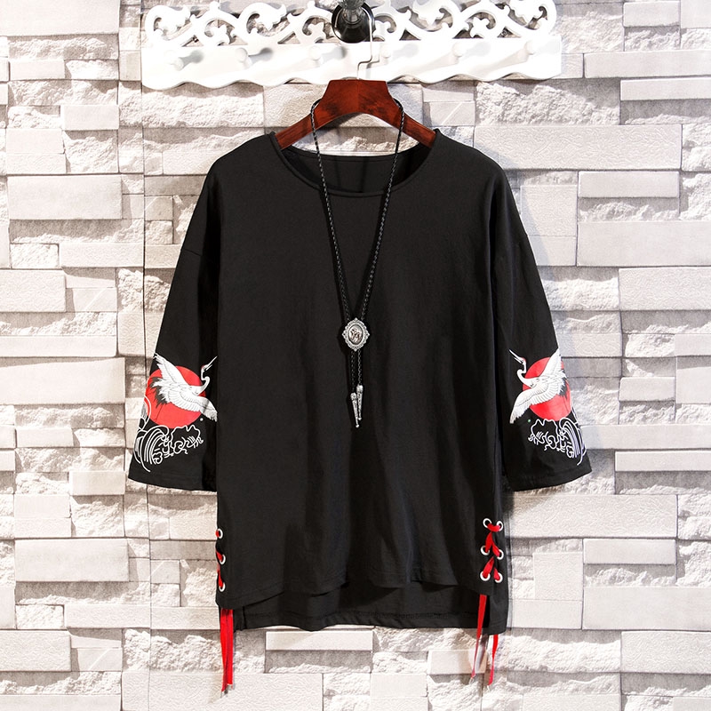 2020The Latest Spot Lightning Delivery Summer Short Sleeve Men's Fashion Printed Three-Quarter SleeveTJapanese-Style Loose-Fit Cool T-shirt Chinese-Style Large Size Men's Clothing