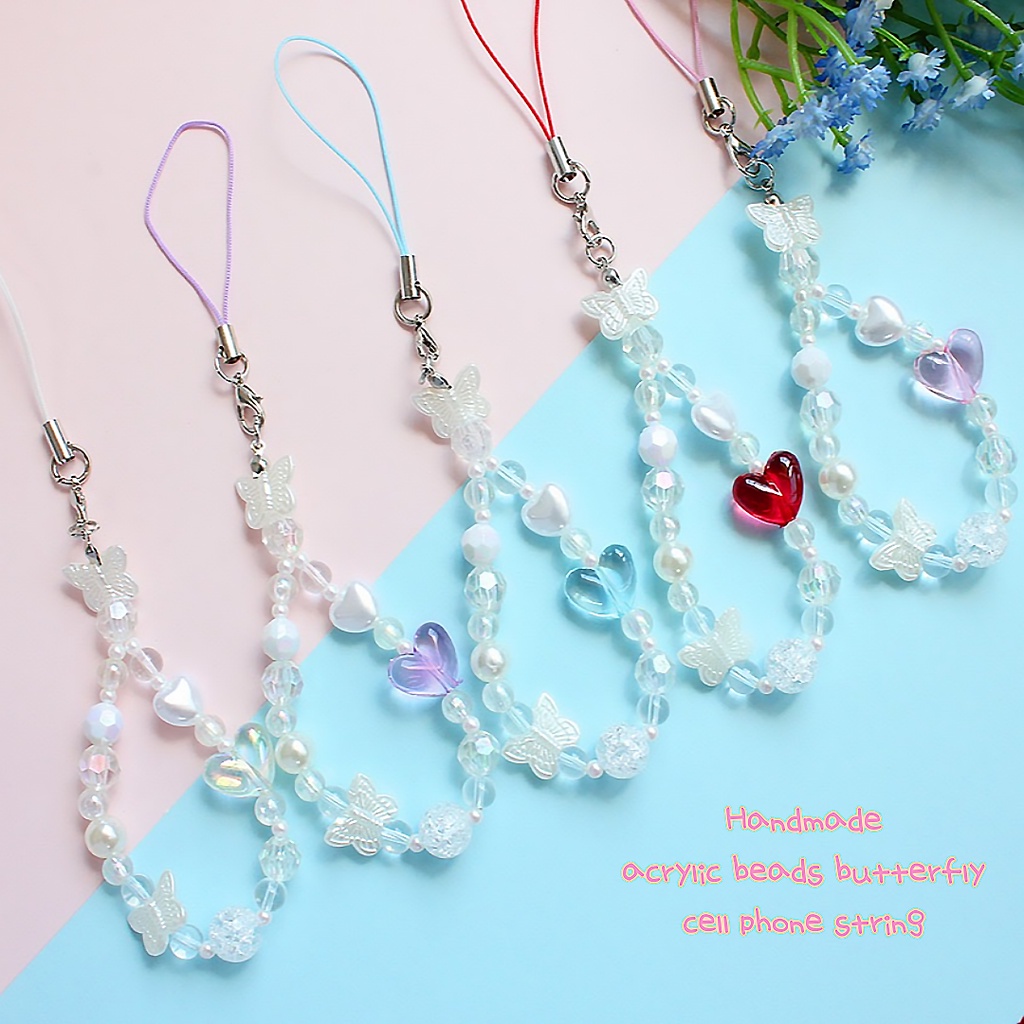 Yellow Dream Butterfly Bead Phone Strap Phone Accessories Korean Key ...