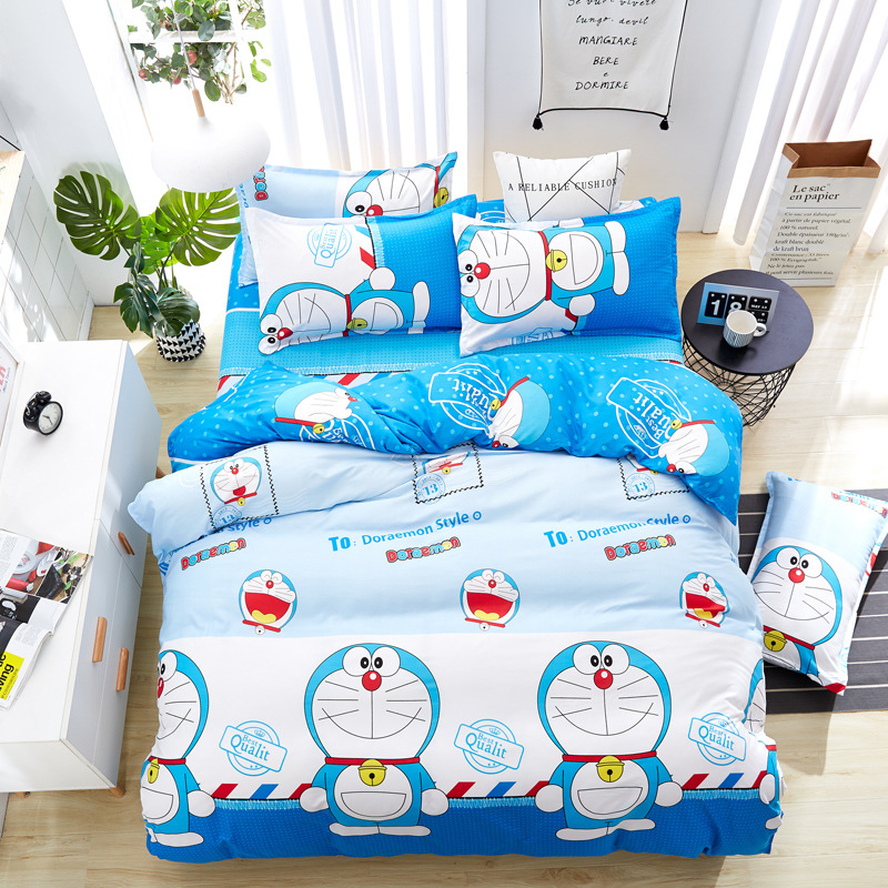 Doraemon Pattern 4PCS/Set Bedding Set Cartoon Quilt Comforter Duvet Cover Flat Bed Sheet