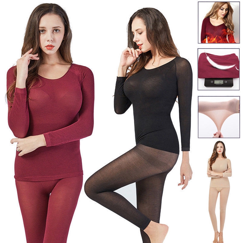 Women 37 degree constant temperature Super Thin Thermal Seamless Underwear  Set