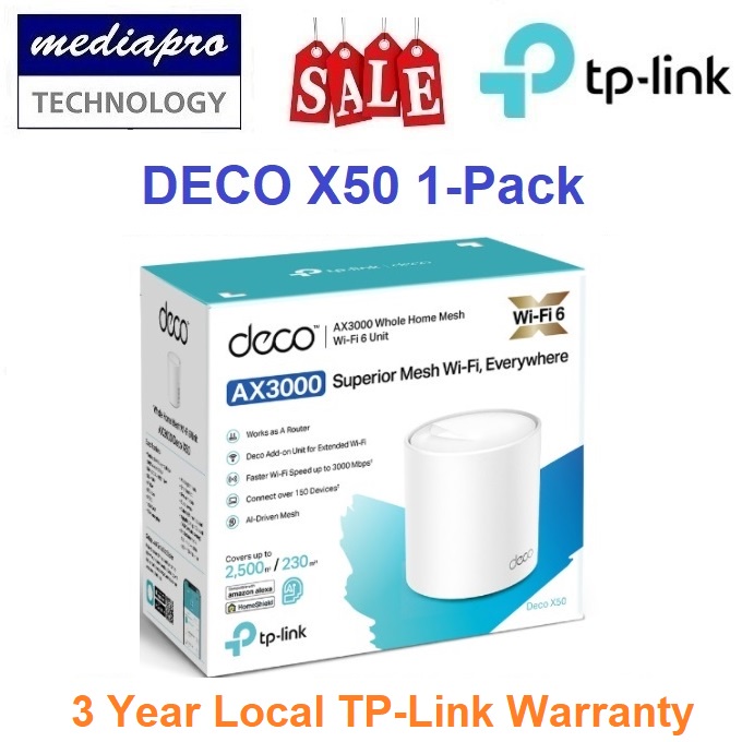 TP-LINK DECO X50 1-Pack AX3000 Whole Home Mesh WiFi 6 System ( Pack Of ...