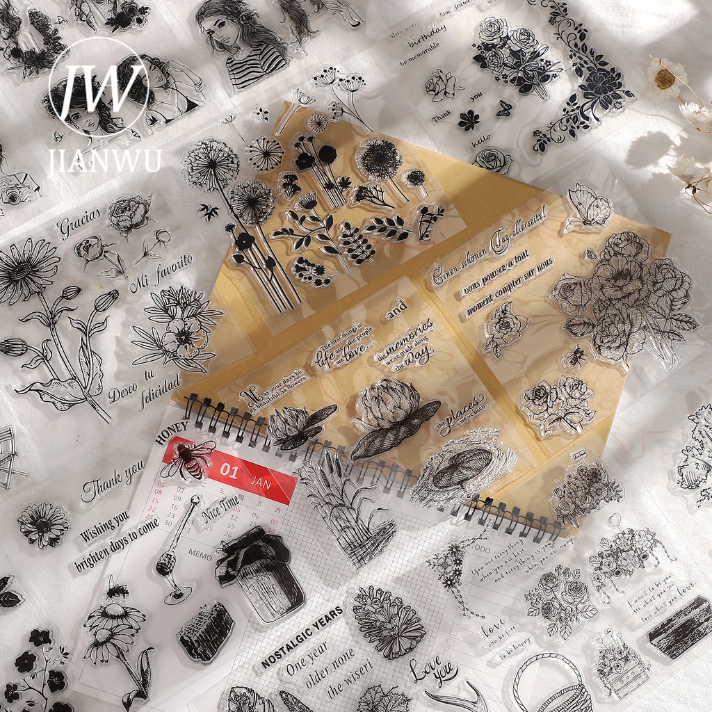 JIANWU Transparent Flowers Plants Girls Silicone Stamps DIY Journal ...