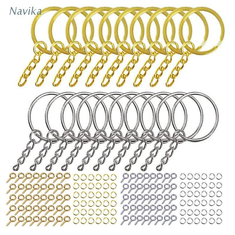 NAV 220 Pcs Key Ring with Chain Jump Rings Screw Eye Pins Set for Resin ...