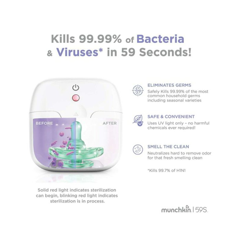 Munchkin Portable PACIFIER UV Sterilizer, Kills 99.99 of Germs in 59